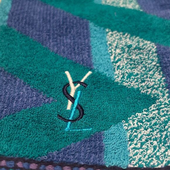 Yves Saint Laurent Decorative Hand Towel Teal Blue Geometric Maximalist Beachy - Picture 2 of 7